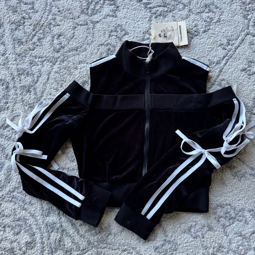 TailorMom Black Zip-Up Jacket with White Accents